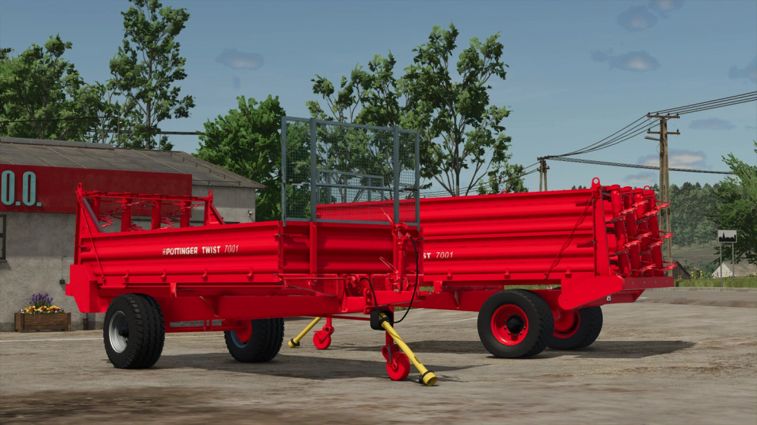 Pottinger Twist 7001 mod in FS25, a red agricultural machine standing outdoors.