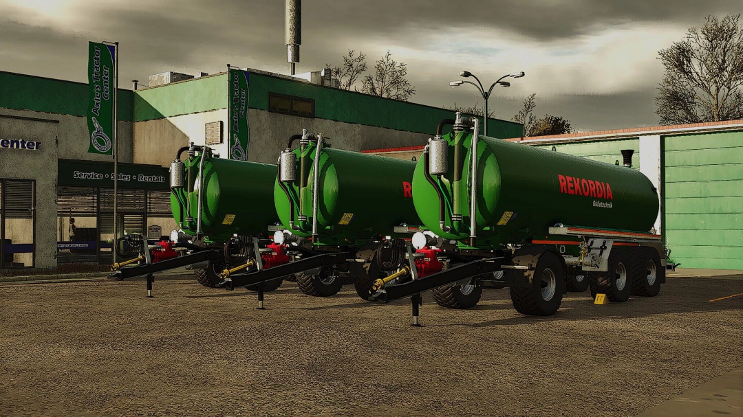 FS25 mods: Three green Rekordia TAV trailers in Farming Simulator 25 mod pack v1.0.0.1.