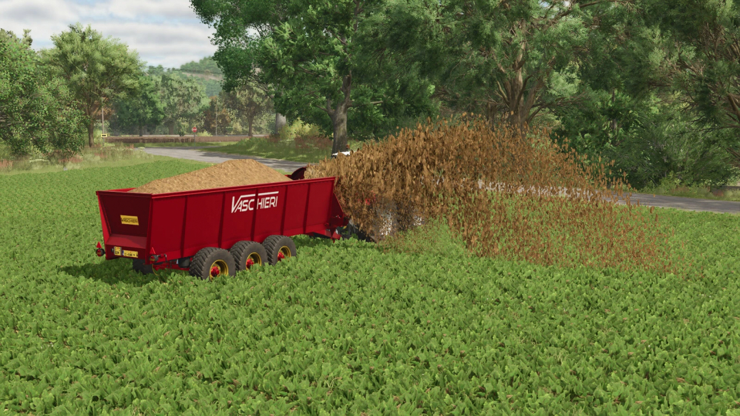FS25 mod Vaschieri L Pack spreading soil on a field in Farming Simulator 25.