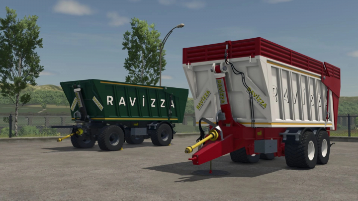 fs25-mods,  Ravizza Eurocargo trailers mod in Farming Simulator 25, featured in red and green designs.