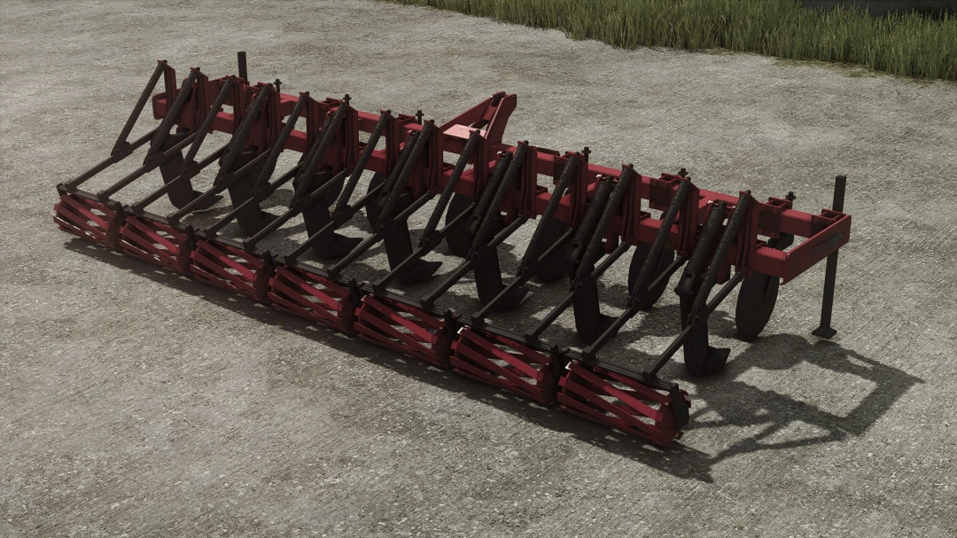 Lizard Lands 700 mod for FS25, showcasing a red agricultural implement on a concrete surface.