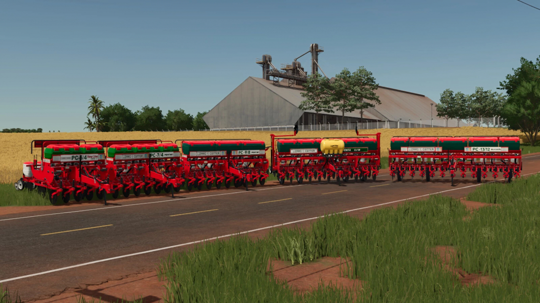 Image of Lizard Penta Line v1.0.0.0 mod for Farming Simulator 25 featuring planting machines lined up on a road.