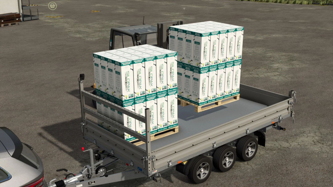 Pallets of Silopak plastic film on a trailer in FS25 mod Plastic Film SiloPak v1.0.0.0.