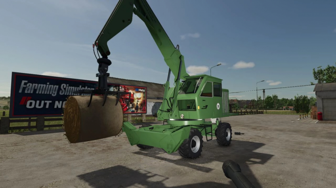 Fortschritt T174 Weimar Bagger lifting a hay bale in FS25 mod scene.