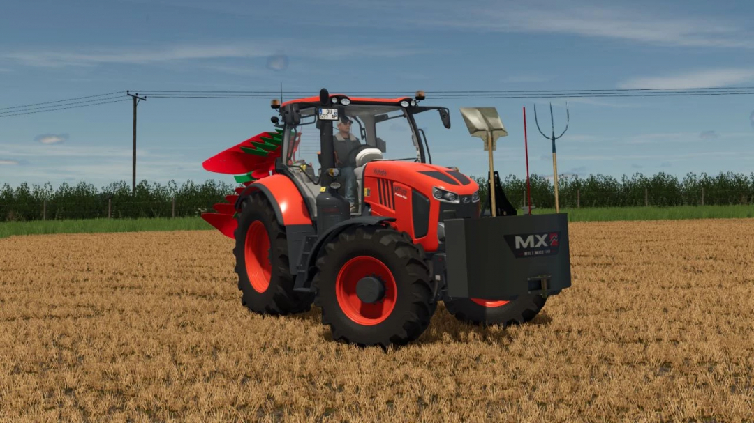 FS25 mod: MX tool package v1.0.0.0 with red tractor on farm field