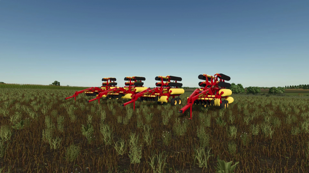 Väderstad Carrier Pack mod for FS25, featuring red and yellow agricultural equipment in a field.