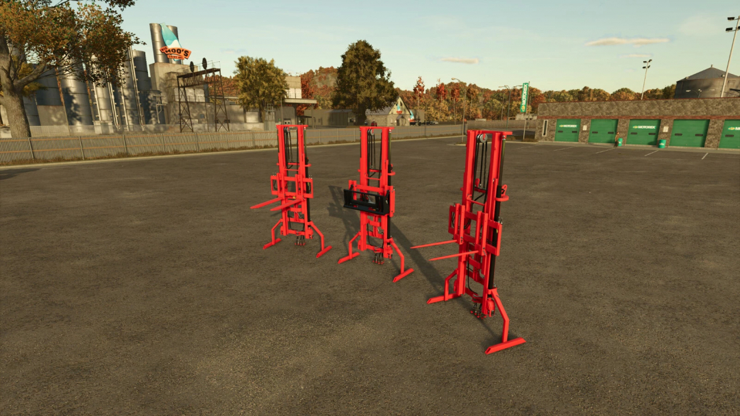 Farming Simulator 25 mods: three red forklift trainers for agriculture training in FS25 game.