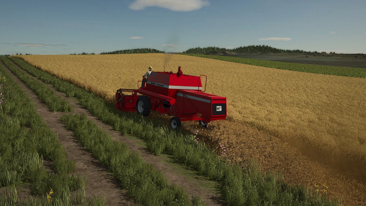 fs25-mods,  Farming Simulator 25 mod, Massey Ferguson 310 combine harvester working in a wheat field.
