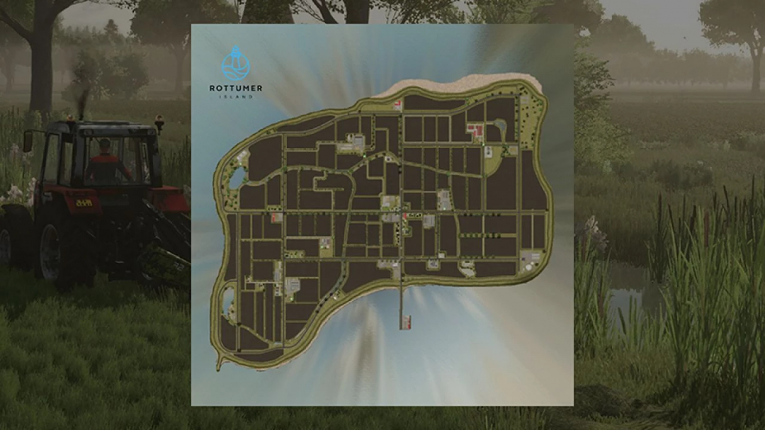 Map of Rottumer Island from Farming Simulator 25 mod AutoDrive Rottumer Island v1.0.0.0, showing roads and key locations.