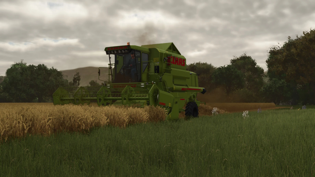 Farming Simulator 25 mod featuring a green Claas Dominator 108 forage harvester working in a field.