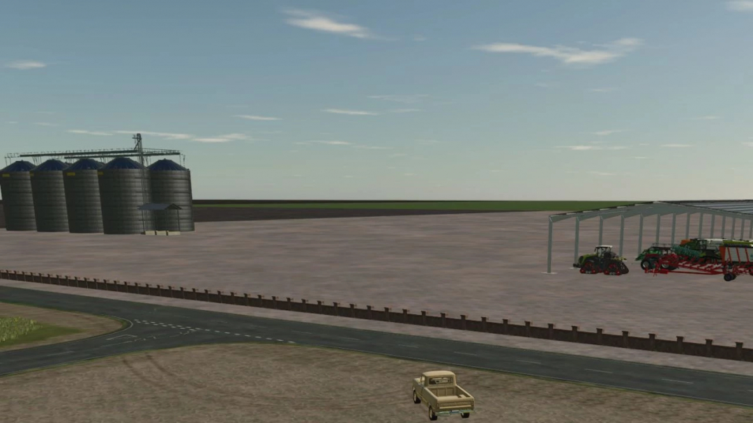 Farming Simulator 25 mod showcasing an agricultural storage area with silos and farming equipment in Imagine Land 4x v1.2.0.0.