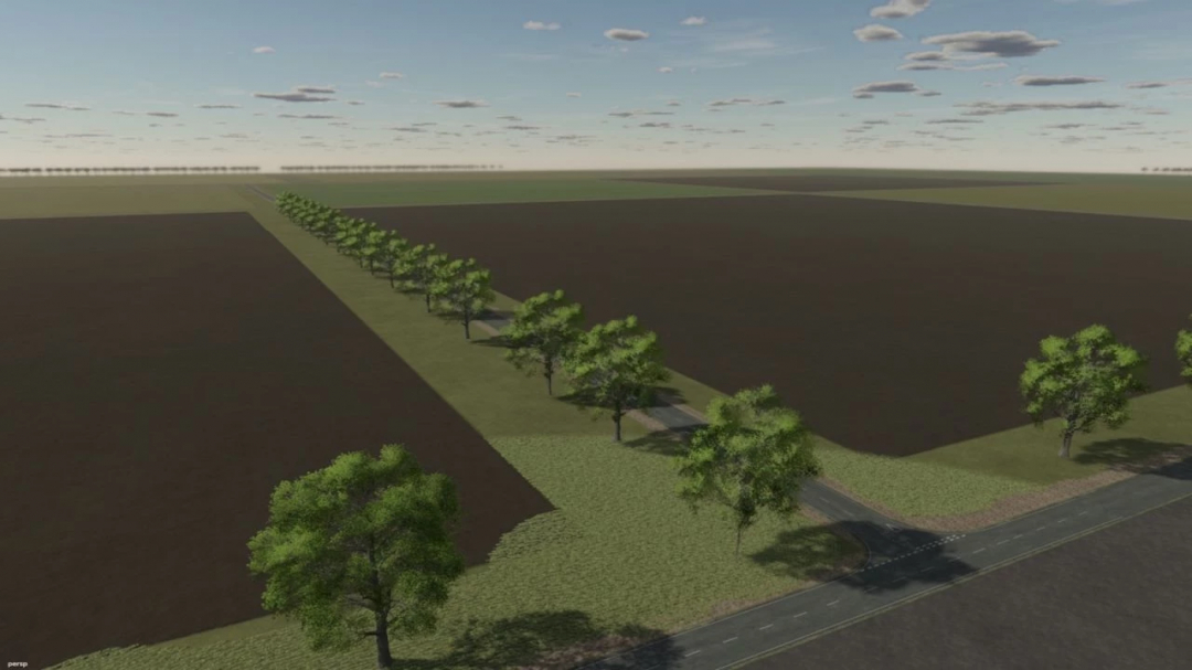 Farming Simulator 25 mod image showing a landscape with a row of trees along a road in Imagine Land 4x v1.2.0.0.