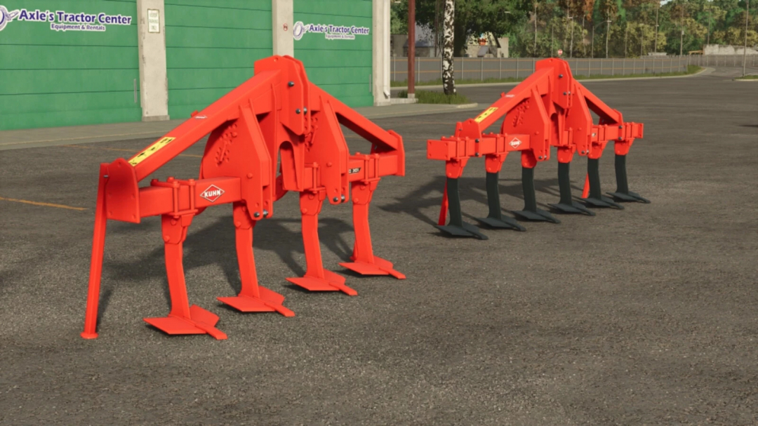 Red Kuhn DC pack farming equipment for Farming Simulator 25 mods, displayed outdoors near Axle's Tractor Center.