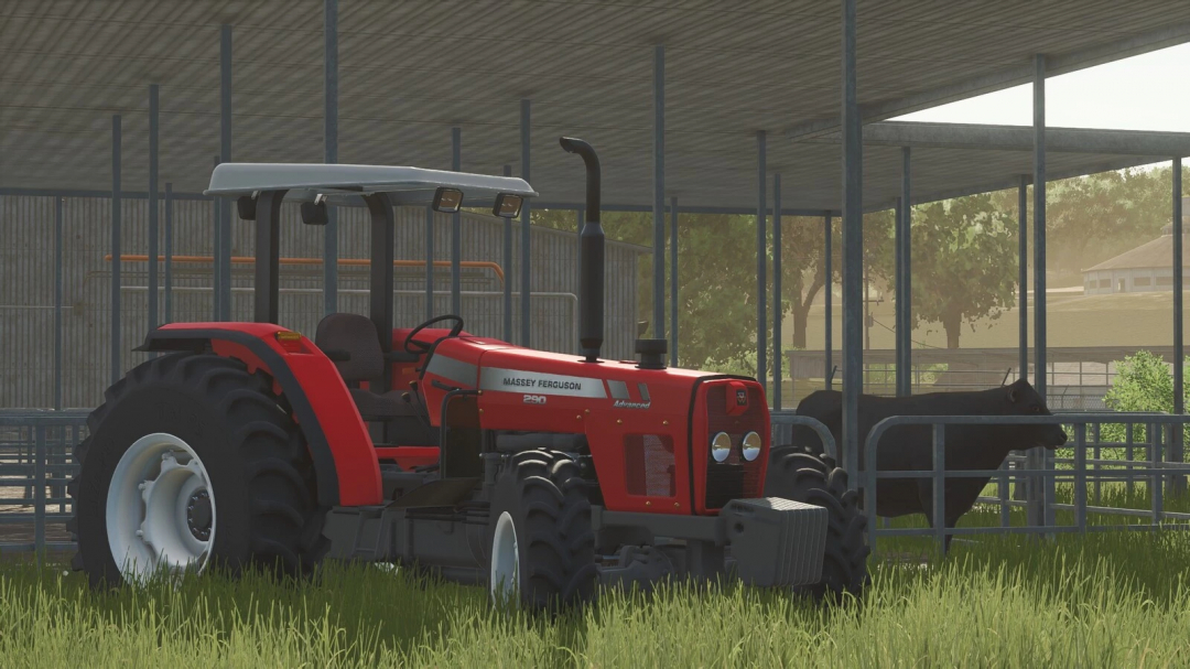 Farming Simulator 25 mod featuring a red Massey Ferguson Series 200 tractor in a farmyard, suitable for FS25 mods.