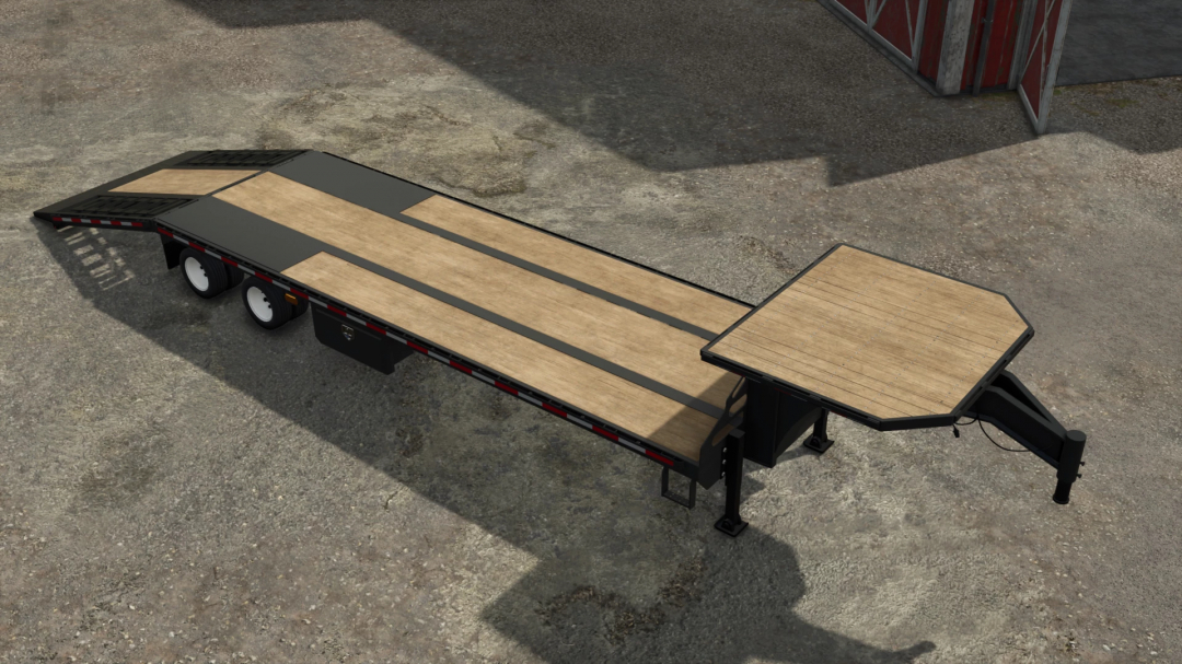 Farming Simulator 25 mod: Midsota 36' Gooseneck Dovetail flatbed trailer with wood deck, part of FS25 mods collection.