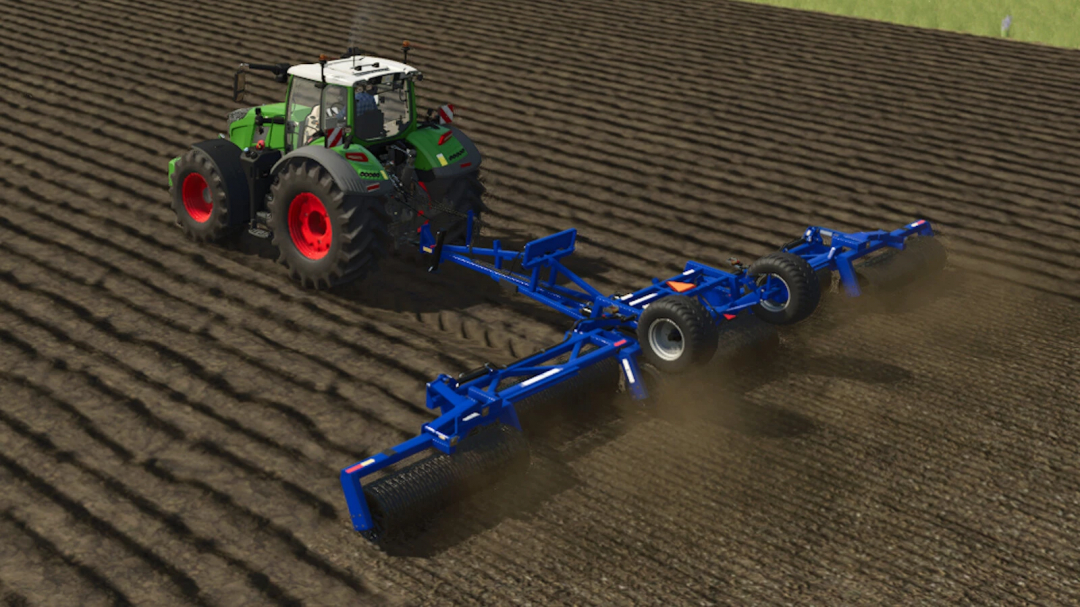 Farming Simulator 25 mod: tractor with PowerRoll 1230 HD v1.0.0.0 for soil cultivation, part of FS25 mods.