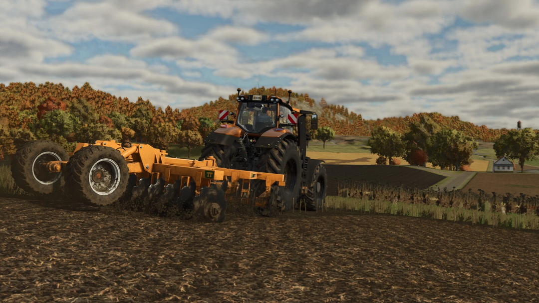 Farming Simulator 25 mod: Tractor with TT Big TT v1.0.0.0 working on the field, part of FS25 mods collection.