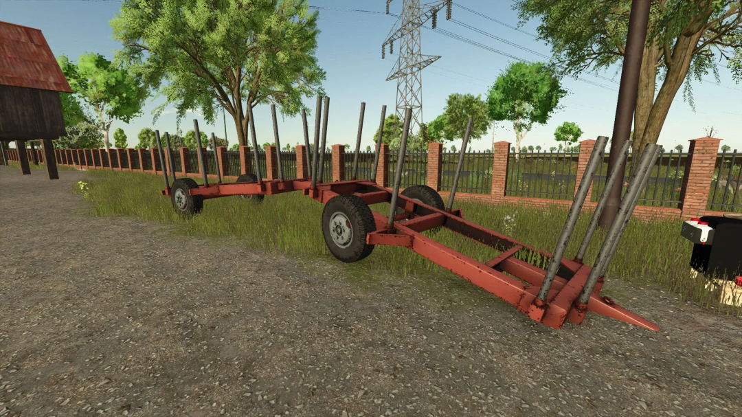 IMT wood trailer v1.0.0.0 from FS25 mods, used for transporting logs in Farming Simulator 25.