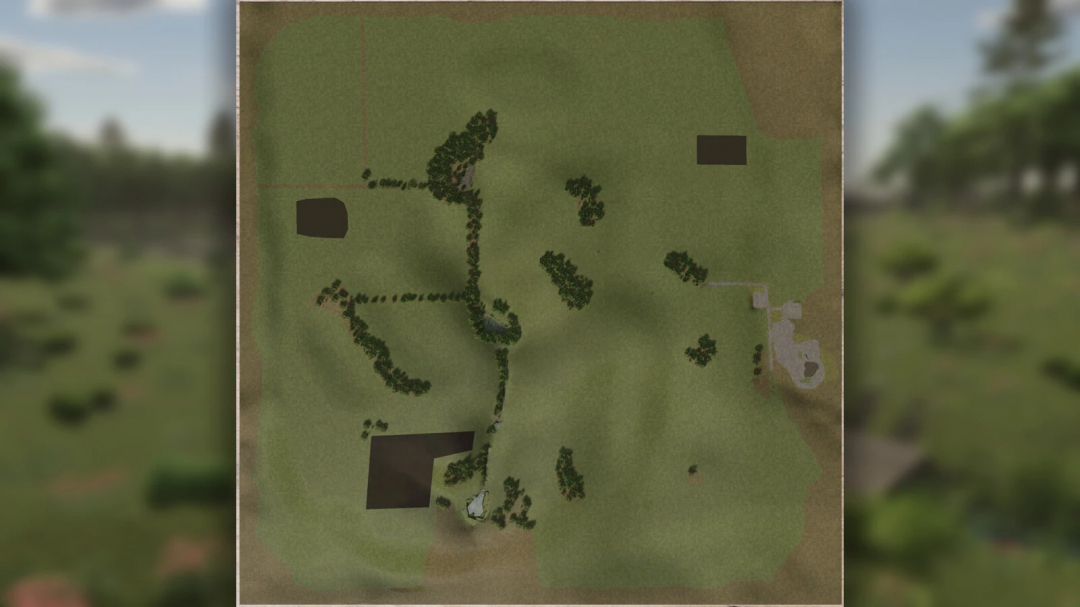 Farming Simulator 25 mod map 'New Hope' featuring green fields, trees, and structures, designed for immersive gameplay in Farming Simulator 25.