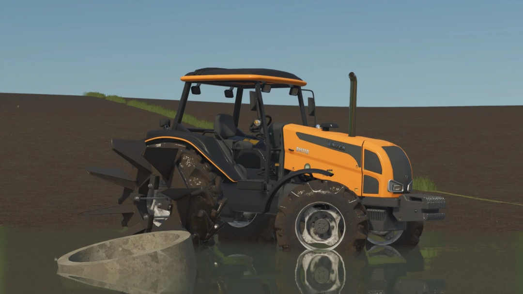 Farming Simulator 25 mod showcasing a ValtraBM v1.0.0.0 tractor with a plow attachment, farmland background, detailed and realistic graphics.