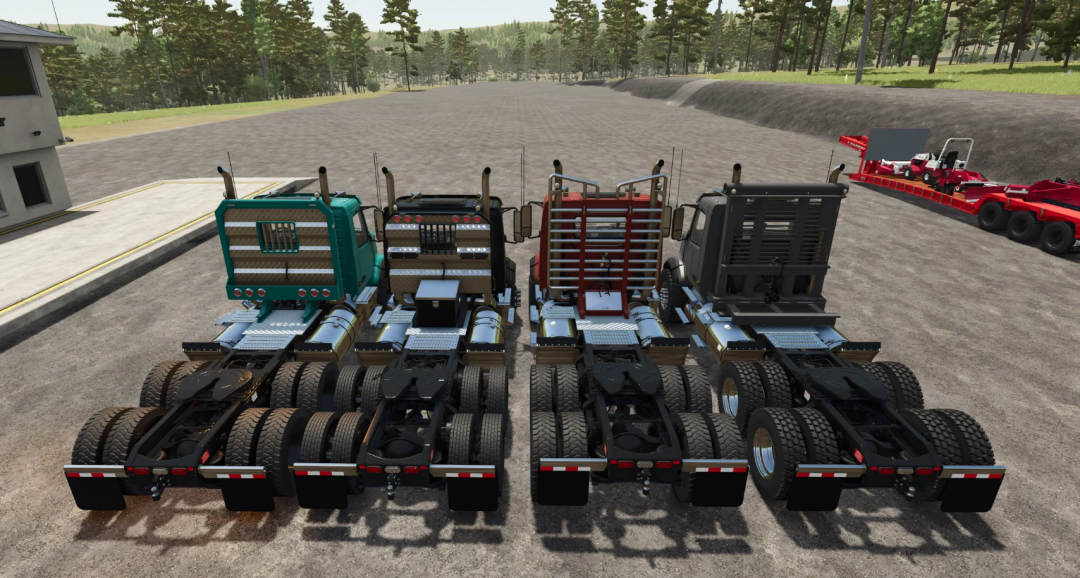 Farming Simulator 25 mods: Heavy-duty truck trailers including Volvo VNX300 Heavy Hauler for transporting large equipment.
