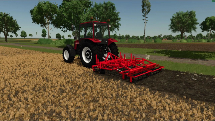 fs25-mods,  Farming Simulator 25 mod: Red Agro Factory tractor farming equipment in a field for crop planting.