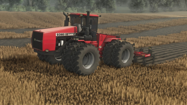 fs25-mods, Red Case IH 9390 tractor with cultivator working in a wheat field, from Farming Simulator 25 mods