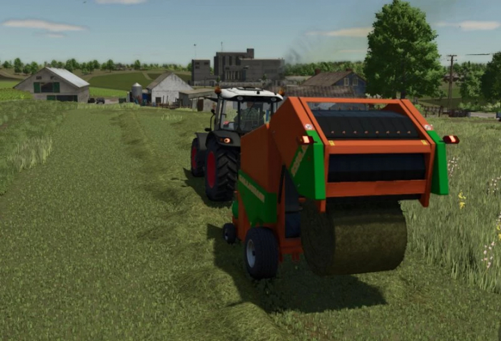 fs25-mods, Farming Simulator 25 mod: tractor with a large round baler for hay or straw collection in FS25.