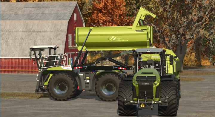 fs25-mods, Farming Simulator 25 mod: CLAAS loader with a green Overload Shuttle bucket for hauling materials, part of FS25 mods collection.