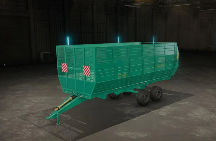 fs22-mods, Farming Simulator 22 mod PS-45 v1.0.0.0 trailer in a warehouse, used for farm transport, compatible with FS22 mods.