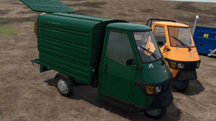 fs25-mods, Farming Simulator 25 mods: Piaggio Ape 50 Van/Cross mod in green and orange colors.