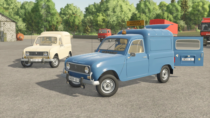 fs25-mods, Farming Simulator 25 mods featuring a classic Renault R4 utility van in a farm yard setting.