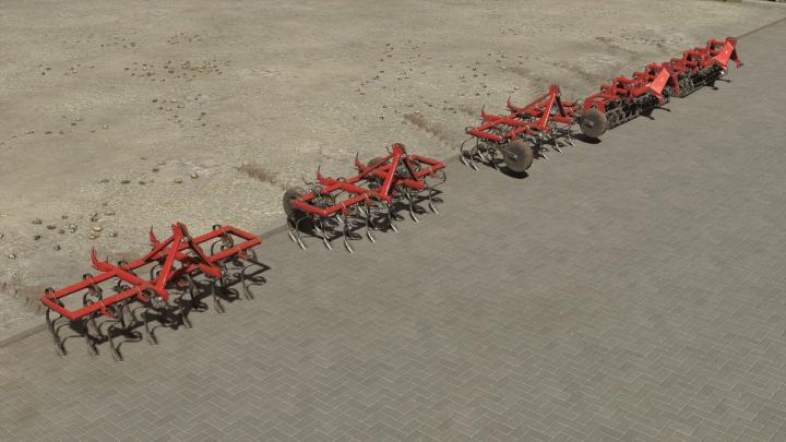 fs25-mods, Screenshot of Unia U412/0 and APOLLO Rollers mods from Farming Simulator 25, showing red rollers on a paved area.