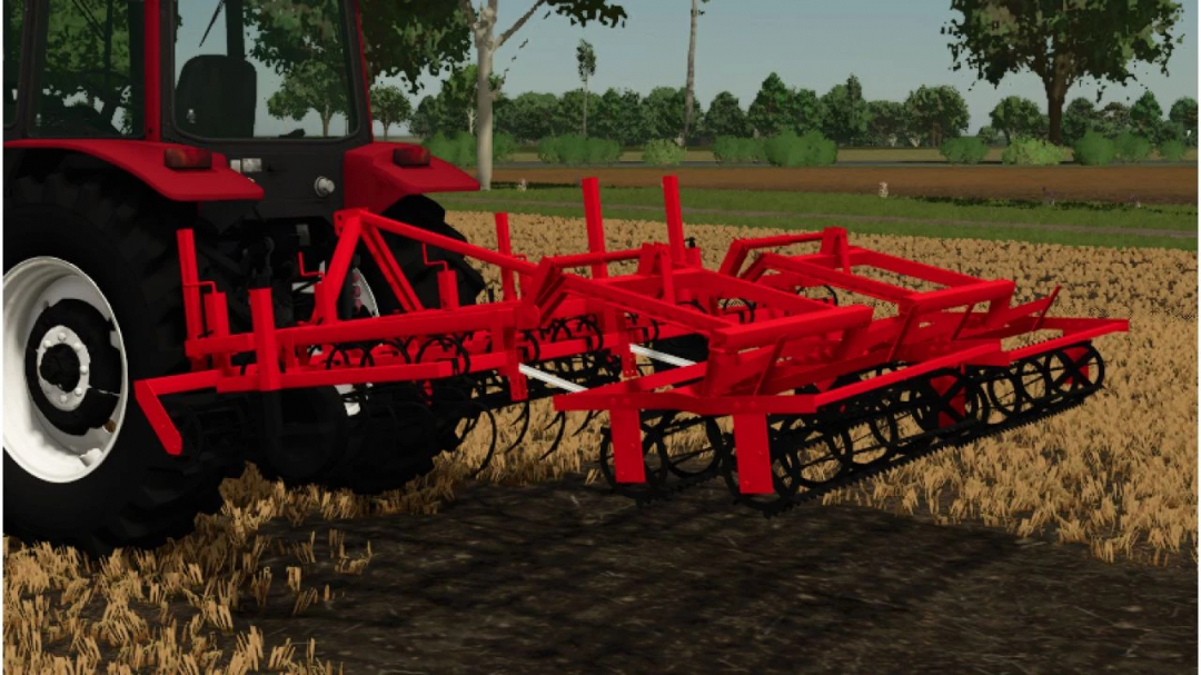 Farming Simulator 25 mod: tractor with Agro Factory v1.0.0.0 attachment working on a wheat field.
