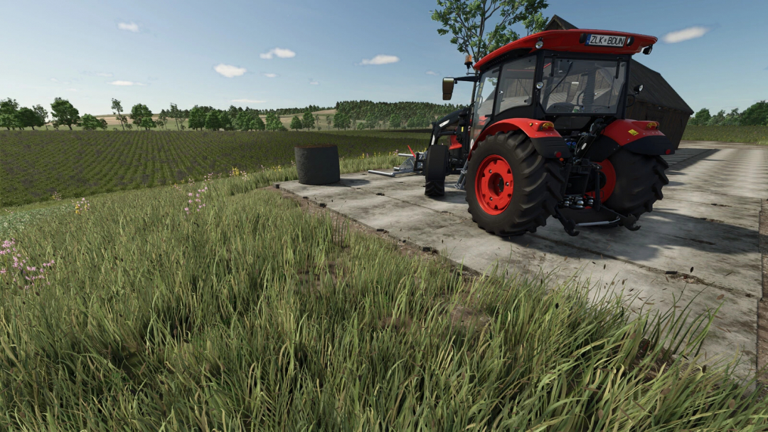 Concrete Plate 3m mod in Farming Simulator 25, placed on a farm with grass and fields in the background, suitable for FS25 mods.