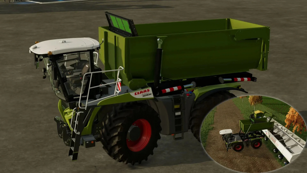 FS25 mod: CLAAS Xerion saddle overload shuttle for Farming Simulator 25, showcasing the specialized trailer attachment. Keywords: FS25 mods, Farming Simulator 25 mods.