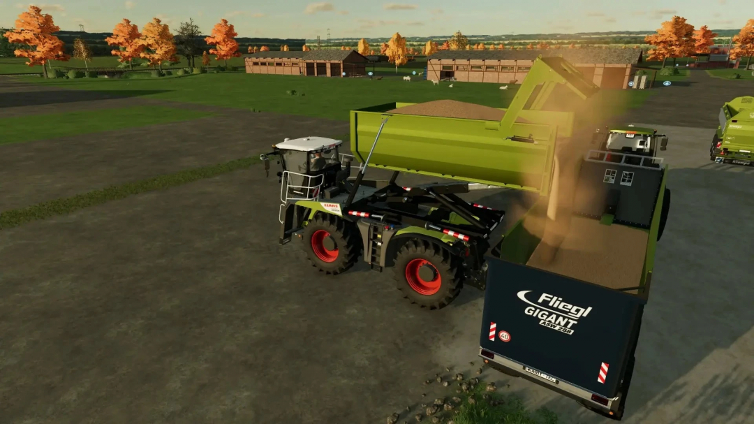Farming Simulator 25 mod showing a green manure spreader loading soil, part of FS25 mods for agricultural gameplay.