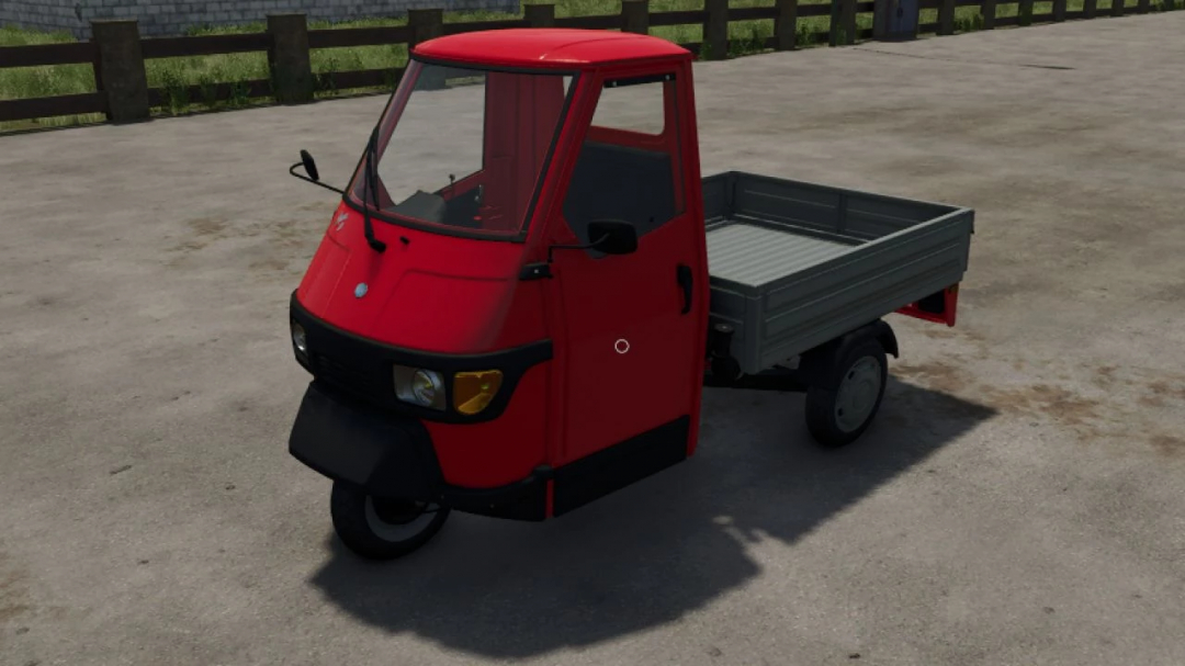 Farming Simulator 25 mod: Piaggio Ape 50 van v1.0.0.0, a compact three-wheeled vehicle for transporting goods in FS25.