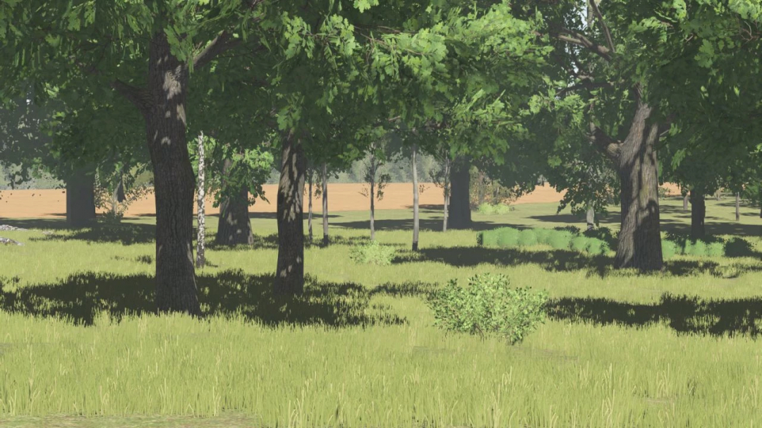 Farming Simulator 25 mod showcasing Pinewood Forest v1.6.0.0 with lush green trees and grass.
