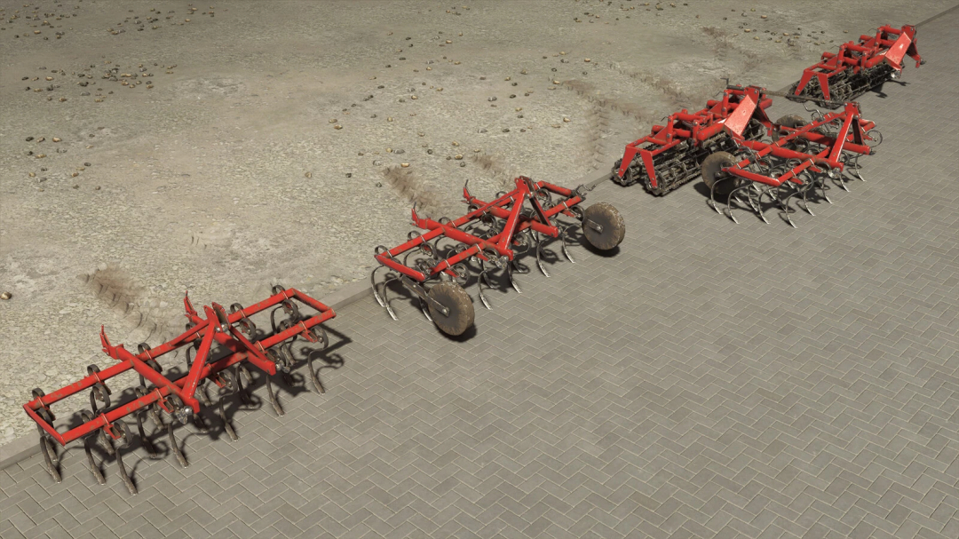 Farming Simulator 25 mod: Unia U412/0 and APOLLO rollers on a cobblestone surface, used for soil preparation.