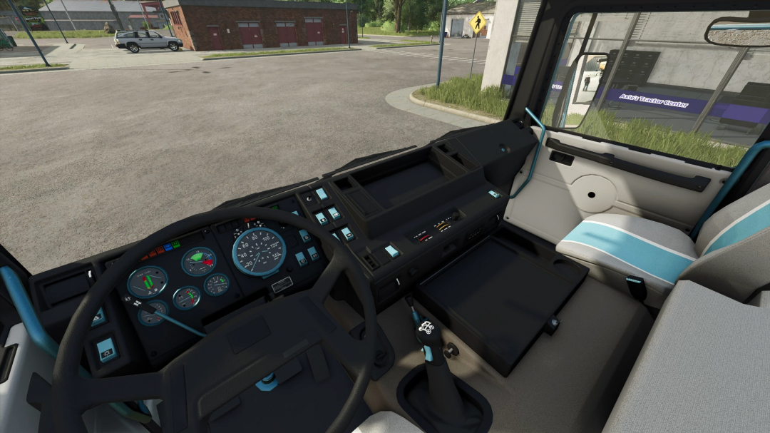 Farming Simulator 25 mod showing the interior of a Volvo F16 Globetrotter Dolphin Edition truck with dashboard details.