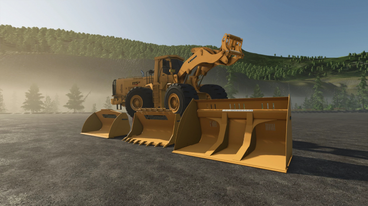 fs25-mods, Farming Simulator 25 mod showcasing the 2004 Kawasaki 115ZV front end loader with multiple buckets, realistics agricultural equipment.
