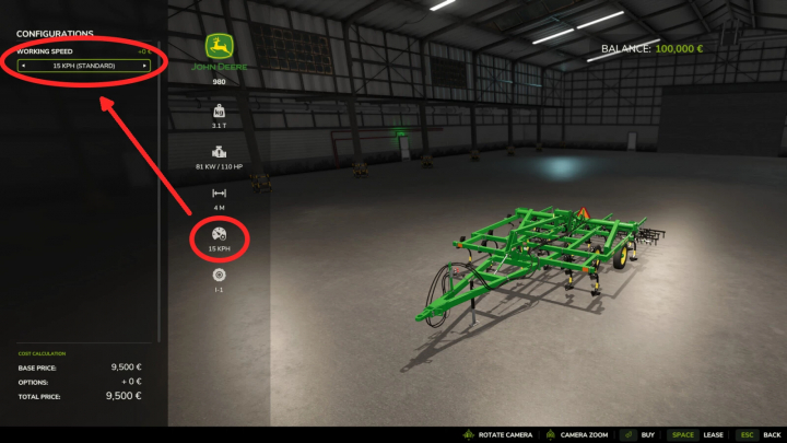 fs25-mods, Farming Simulator 25 mod showing adjustable working speed set to 15 KPH, part of the FS25 mods collection.