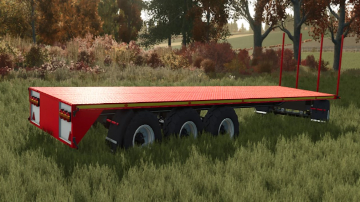 fs25-mods,  FS25 mod: Red flatbed trailer with side rails, part of the Agpro Pack v1.0.0.0 in Farming Simulator 25.