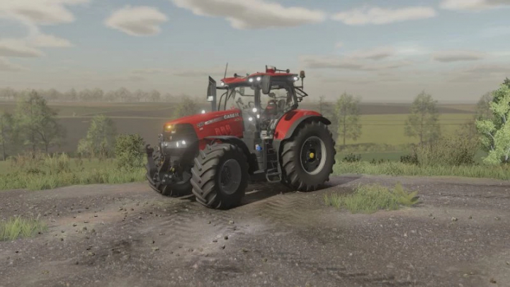 fs25-mods,  Farming Simulator 25 mod: FS25 Case IH Puma CVX v1.0.0.0 tractor on a dirt path in a rural landscape.