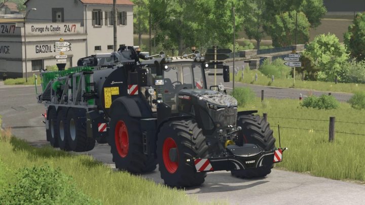 fs25-mods,  Fendt 900 Vario Edit v1.0.0.0 in Farming Simulator 25, detailed tractor with attached equipment driving on a rural road.