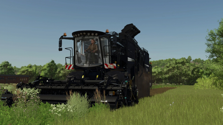 fs25-mods,  Farming Simulator 25 mod: Holmer Terra Dos T4-40 in action, large black forage harvester working on a field, with driver inside and lush green background.