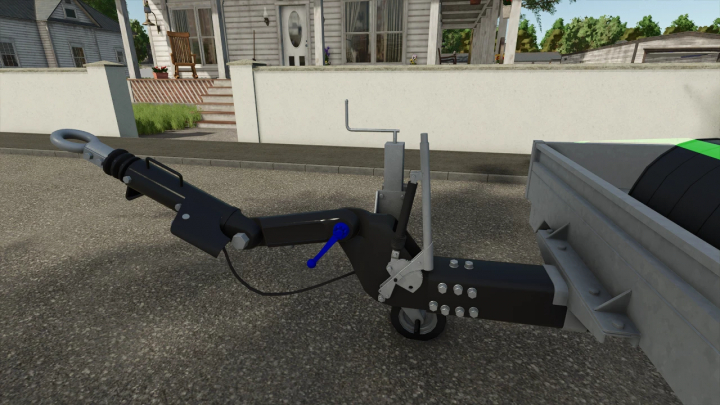 fs25-mods,  Farming Simulator 25 mod Hubiere TPF V1.0.0.0 trailer hitch for farming equipment, shown on a street with houses.