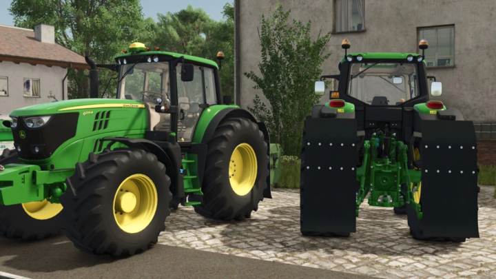 fs25-mods,  Farming Simulator 25 mods featuring a John Deere 6M tractor, part of FS25 mods collection, shown with front and rear views.