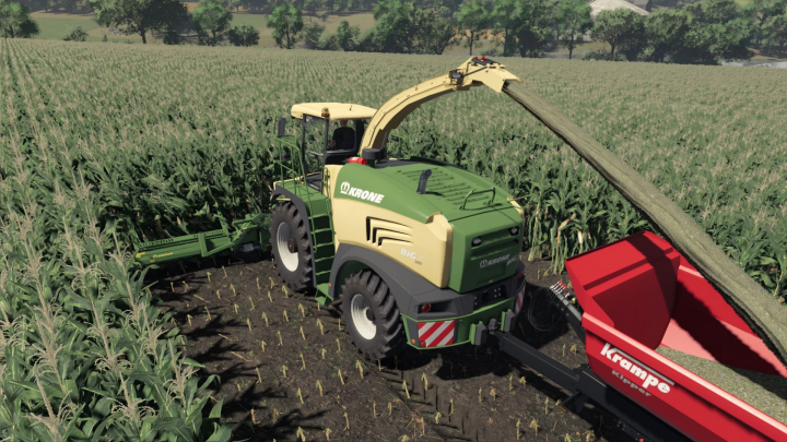 fs25-mods, Farming Simulator 25 mods: Krone BigX 580 managing maize harvest with combined harvester.